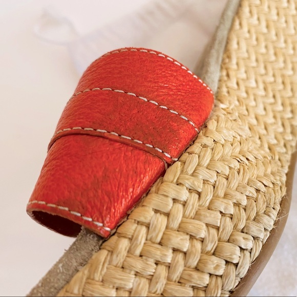 🍊 Orange colored Prada Wicker Open Toed Wedges - Picture 15 of 16